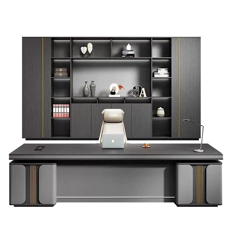 Bulk Executive Desk Supply, Dark Grey Luxury Office Desk with Gold Accents for Corporate Projects, Bulk Project Supplier – MEI YI Furniture - MEI YI