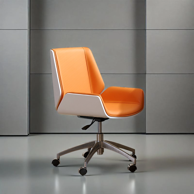 Orange Curved Leather Executive Chair with Aluminum Frame and Casters - MEI YI