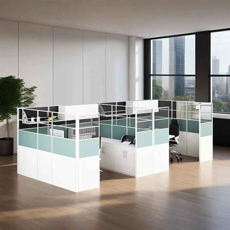 محطة عمل مكتبية حديثة لشخصين، ذات وجهين، مزودة بفواصل من خشب MDF - MEI YI