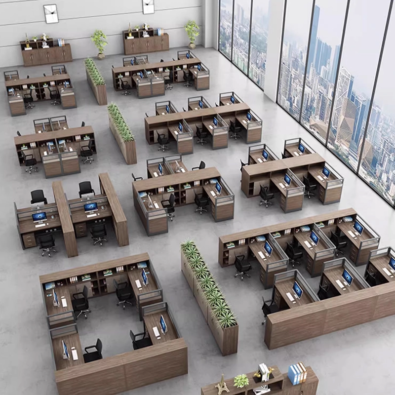 6-Person Office Partition Workstation with Glass Dividers for Modern Open-Plan Spaces - MEI YI