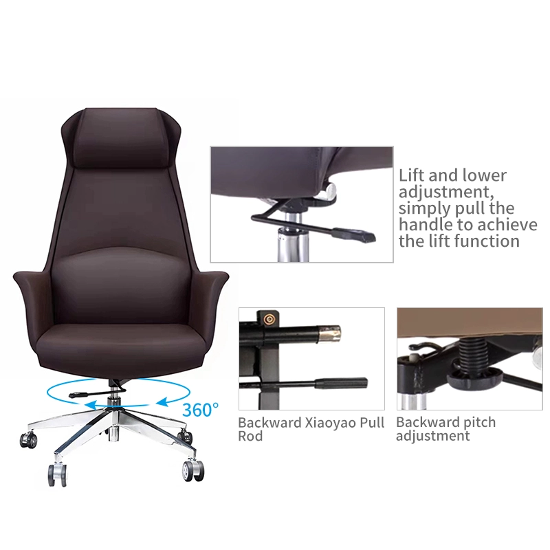 Chocolate Brown Curved Leather Executive Chair with Aluminum Frame - MEI YI