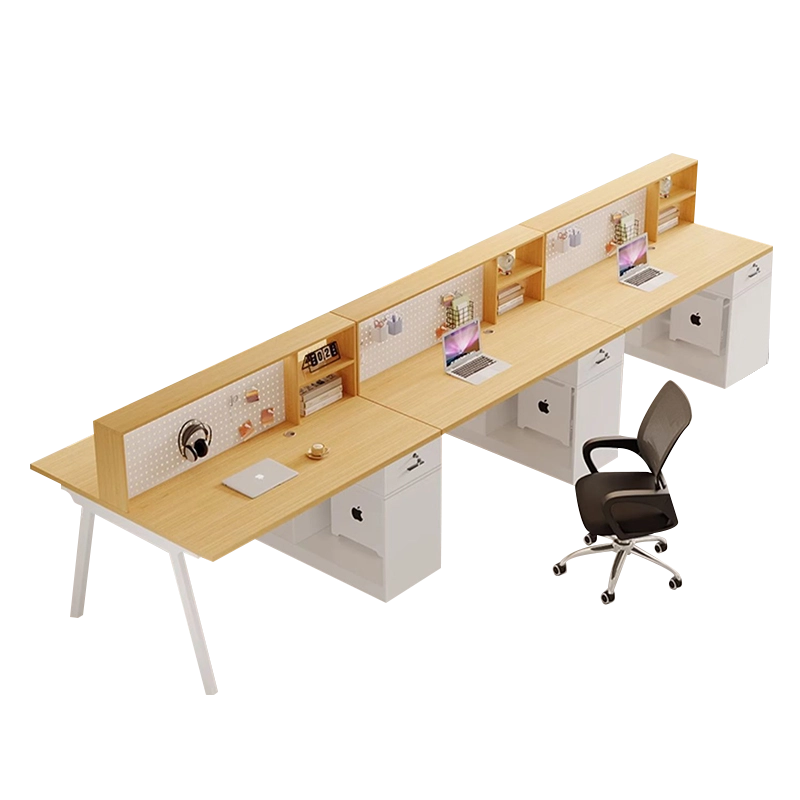 Team Workstation, DuoFrame Shared Desk with Wood Frame, Angled Legs, and Functional Storage, ODM Supplier – MEI YI Furniture - MEI YI