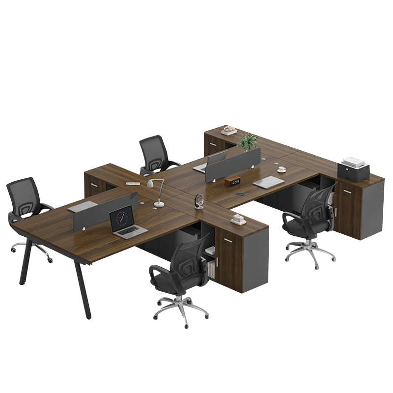 Modular Workstation Manufacturer, Cross-Shaped Quad Desk with Privacy Dividers and Side Storage Solutions, ODM Design – MEI YI Furniture - MEI YI