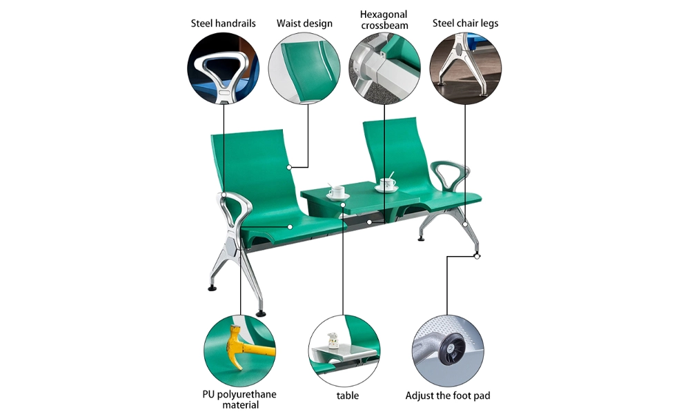 Bus Station Price Medical Hospital Office Stainless Steel Airport for Salon Area 2 3 4 5 Seater Room Waiting Chair YA-J35C - MEI YI