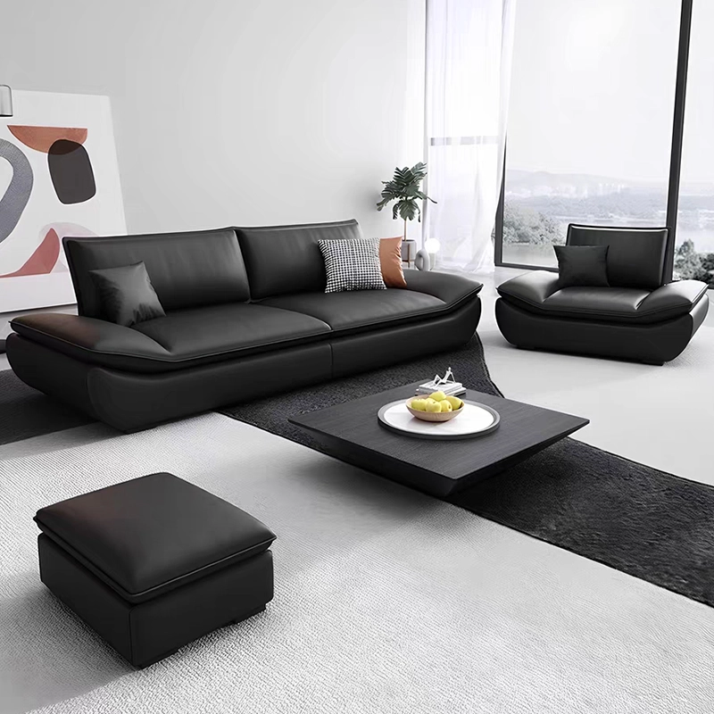 Modern Black Leather Sofa Set for Living Room and Office - MEI YI Modern Black Leather Sofa Set for Living Room and Office - MEI YI
