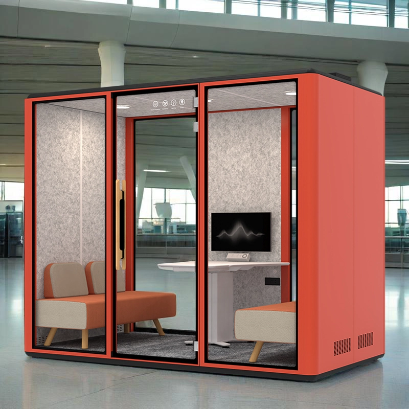 Custom Red Metal Frame Acoustic Office Pod, Soundproof Booth with Built-In Desk and Seating, OEM Manufacturer – MEI YI Furniture - MEI YI