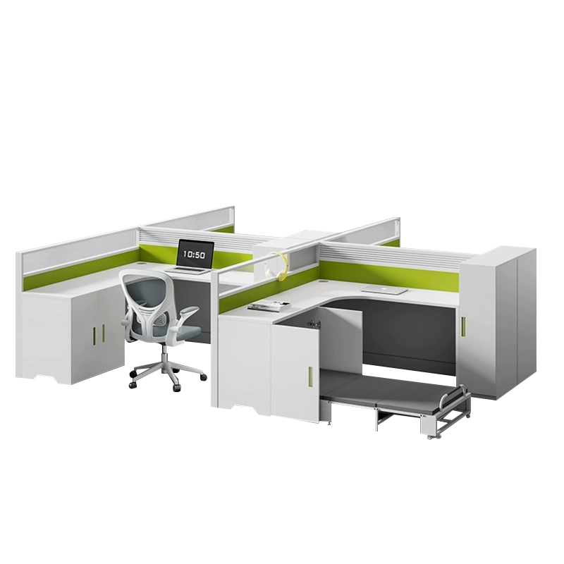 Modern Office Desk Manufacturer, L-Shaped Modular Workstation with Integrated Nap Bed and Privacy Panels, ODM Projects – MEI YI Furniture - MEI YI