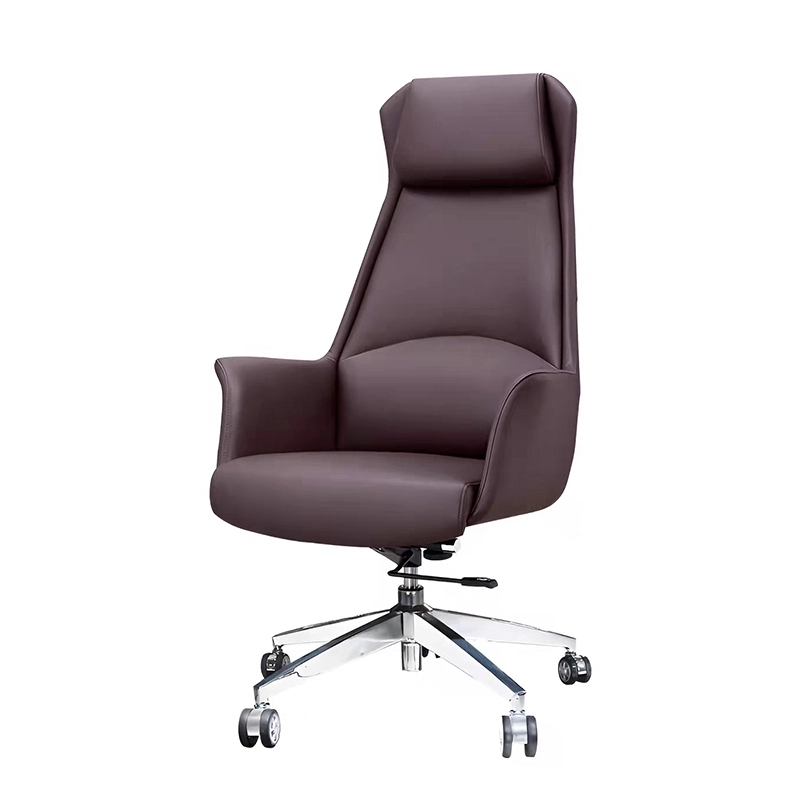 Chocolate Brown Curved Leather Executive Chair with Aluminum Frame - MEI YI