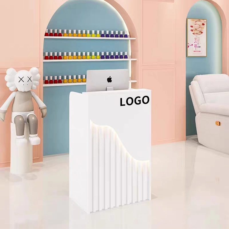 Custom Wooden Reception Desk with Display Shelves for Retail and Hospitality Spaces - MEI YI