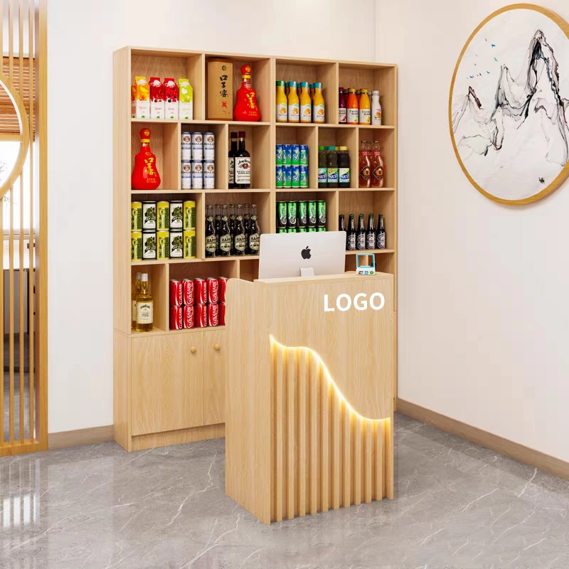 Custom Wooden Reception Desk with Display Shelves for Retail and Hospitality Spaces - MEI YI