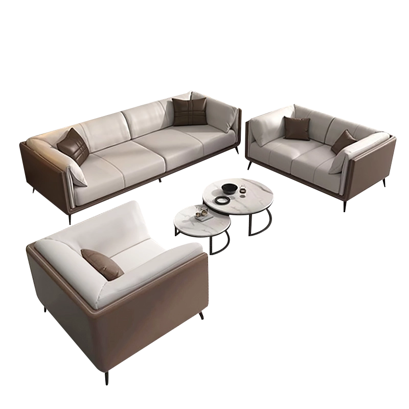 Nordic-Style 3-Seat Sofa & Coffee Table Combo – Leather Sofa Chair Set with Footstool for Living Room, Parlor & Office Negotiation Spaces - MEI YI