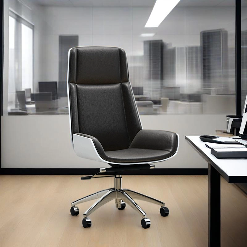 Fluorescent orange Curved Leather Executive Chair with Aluminum Frame - MEI YI