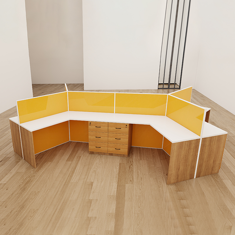 Modular Partition Desk System with Storage Shelves and Cable Management for Open Office Space