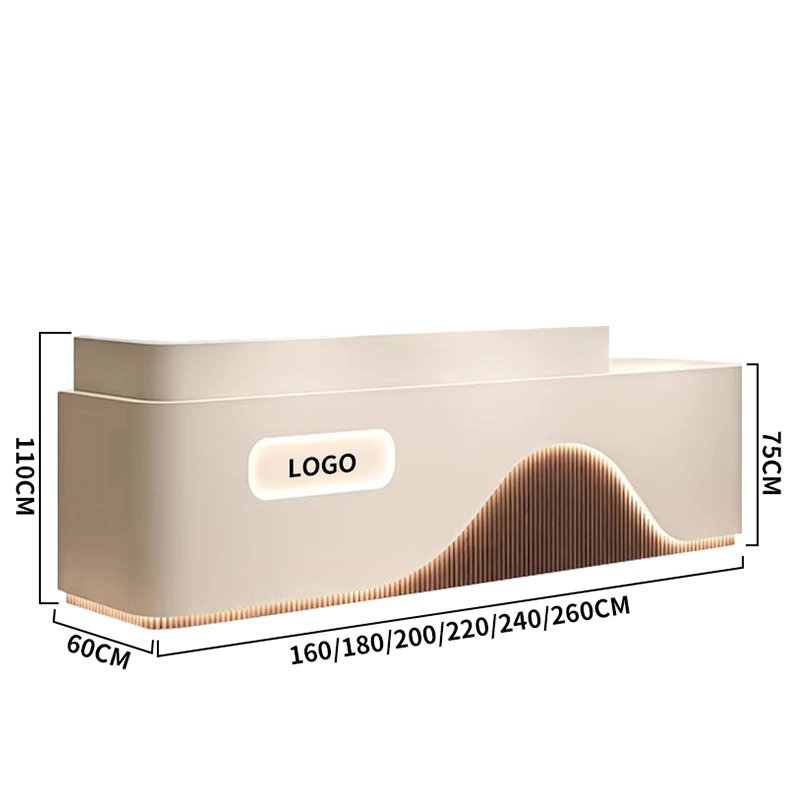 مكتب استقبال عصري مع نقش شعار وخدمات تصميم شخصية. خطوط أنيقة وتشطيبات راقية تُضفي لمسةً مميزةً على مساحتك - مي يي