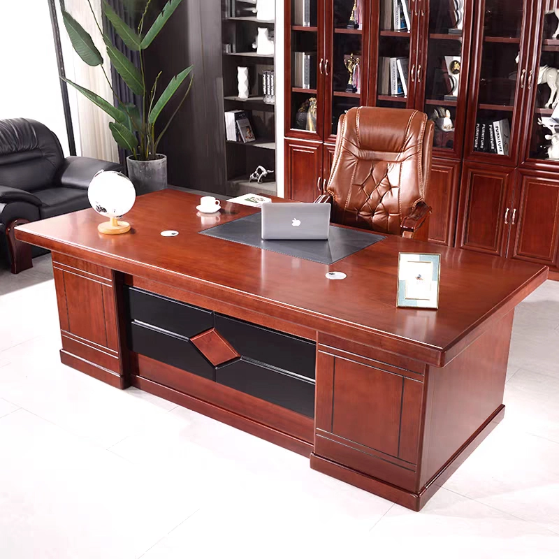 Luxury Custom L-Shaped Wooden Executive Desk with Decorative Grain Design - MEI YI