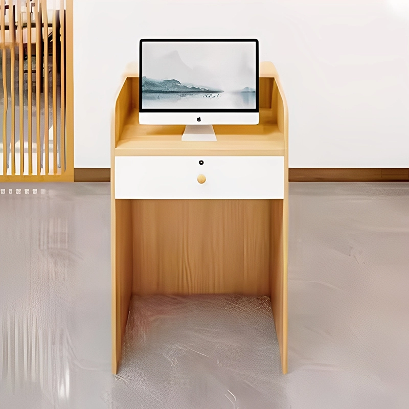 Custom Wooden Reception Desk with Display Shelves for Retail and Hospitality Spaces - MEI YI