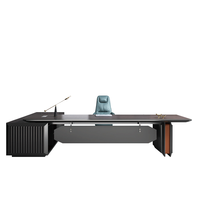 Mobilier de bureau moderne avec gestion des câbles, table de direction noire de luxe, bureau de luxe pour PDG