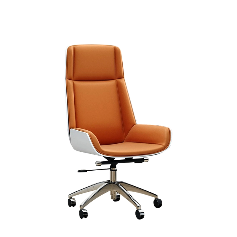 Fluorescent orange Curved Leather Executive Chair with Aluminum Frame - MEI YI