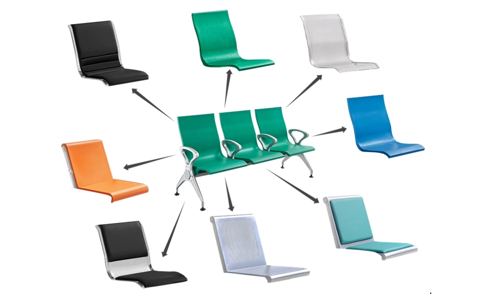 Medical Metal Furniture Waiting Chair Triple Bench 3 4 5 Seater Pu Foam Black Red Blue Seat for Hospital Airport Office Building - MEI YI
