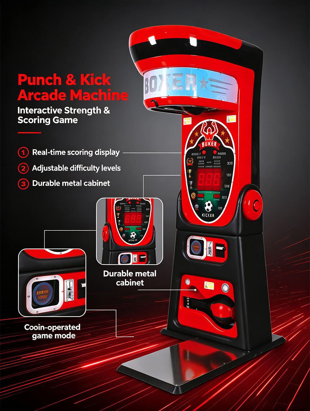 Punch and Kick machine real-time scoring adjustable difficulty and coin operation