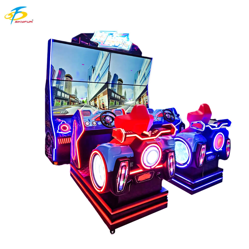 Four-Screen Dynamic Peak Speed two-player motion car racing arcade simulator - Skyfun