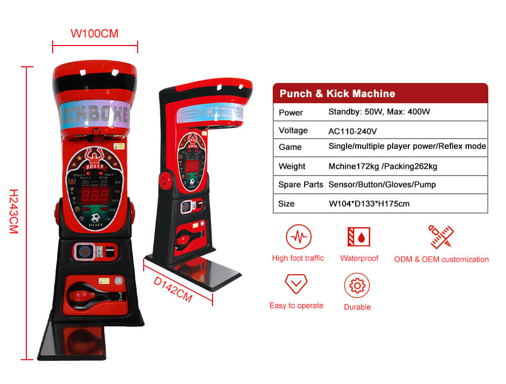 Punch and Kick machine power voltage weight and spare parts specifications