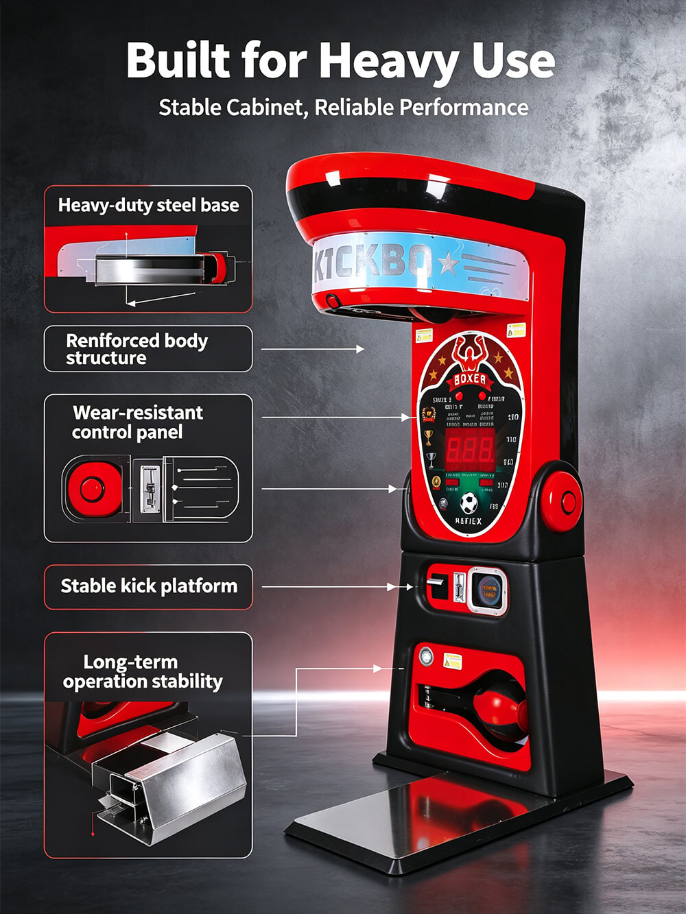Punch and Kick machine steel base reinforced body and stable kick platform