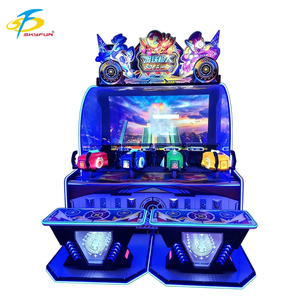 Skyfun Steel Superman 4 player commercial ball shooting interactive arcade game machine with 75 inch screen - Skyfun
