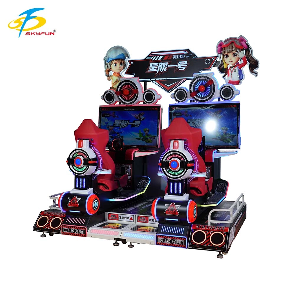 Skyfun Starship No. 1 two-player motion arcade machine at an amusement park - Skyfun