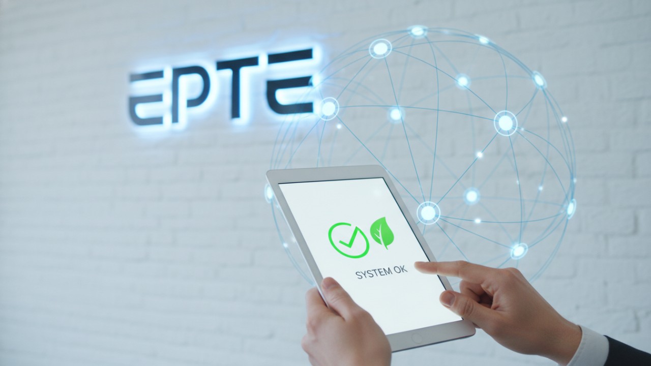 A professional conceptual image representing security and reliability in power management with the EPTE brand.