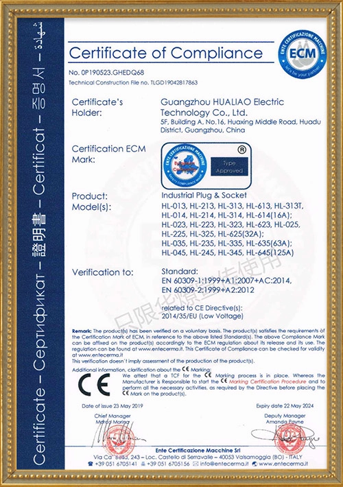 Plug and socket-CE certificate