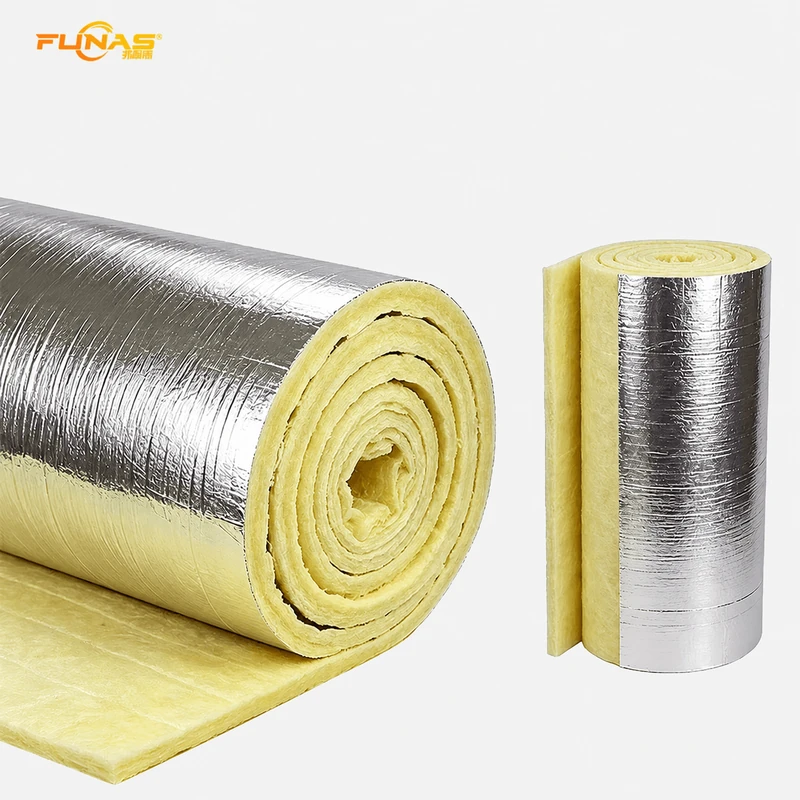Foil-faced glass wool insulation roll with aluminum facing for HVAC and building insulation - FUNAS