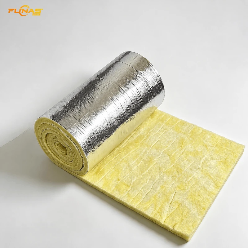 Foil-faced glass wool blanket roll with aluminum facing and yellow fiberglass layer - FUNAS