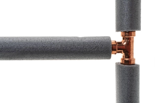 Insulated-copper-pipe-fitting-with-grey-foam-insulation. - FUNAS Insulated copper pipe fitting with grey foam insulation. - FUNAS