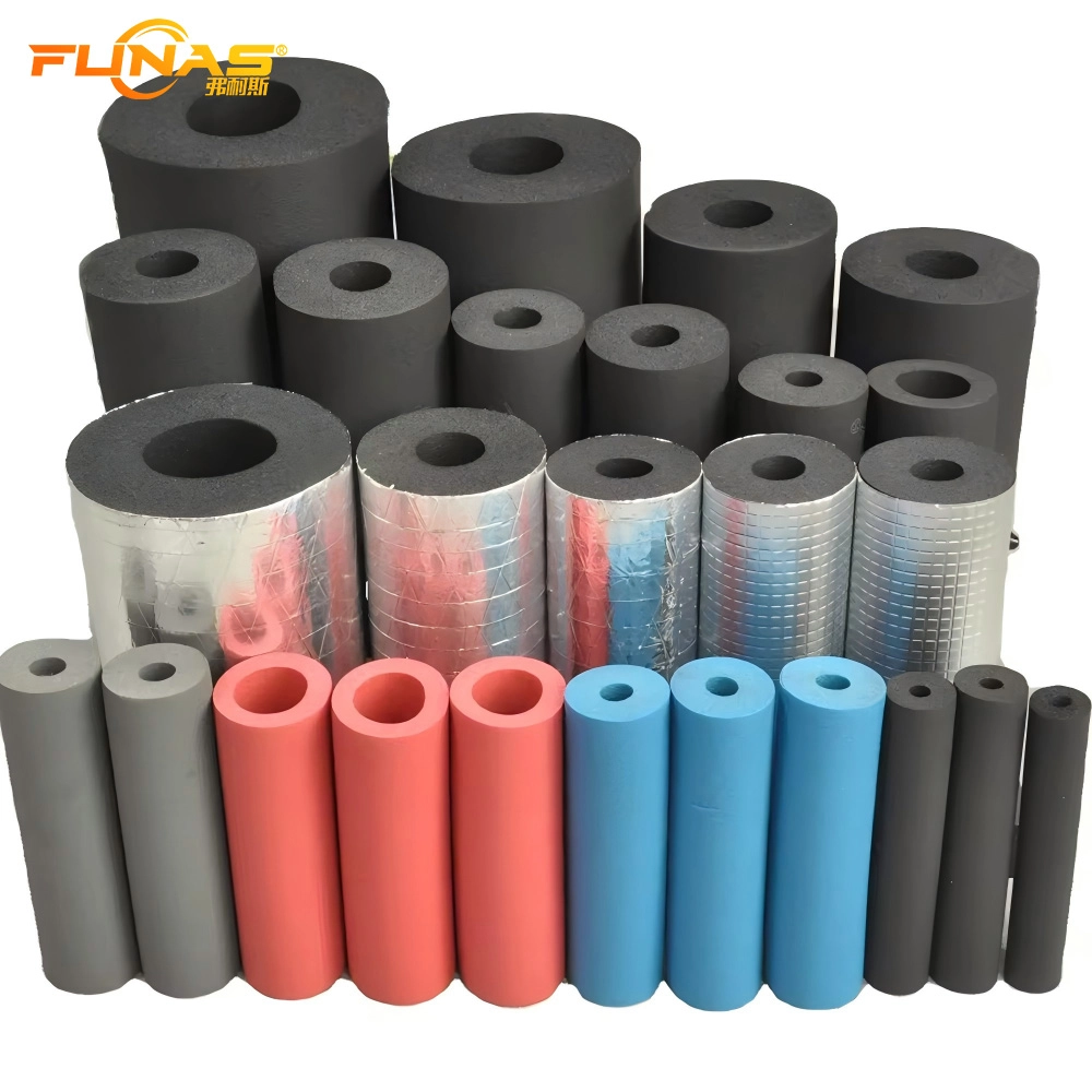 NBR rubber foam insulation pipes in various sizes, colors and aluminum foil finishes - FUNAS
