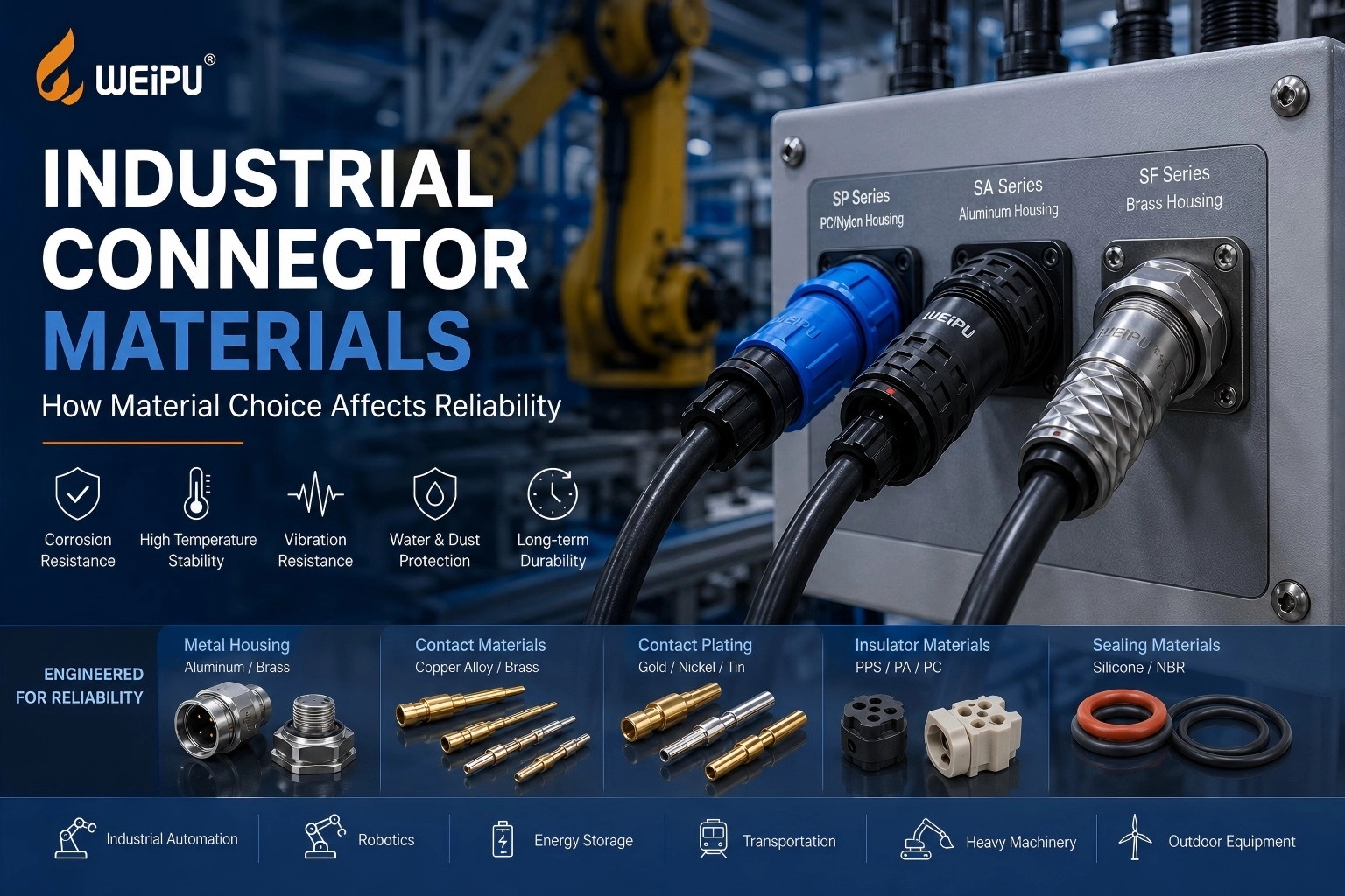 Industrial connector materials including metal and plastic housings for industrial automation - WEIPU