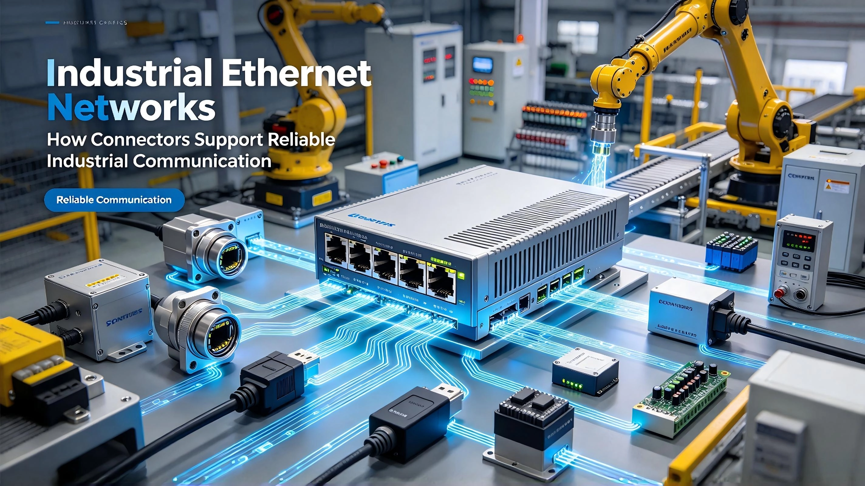 Industrial Ethernet network connecting PLC, switch, machines and field devices - WEIPU