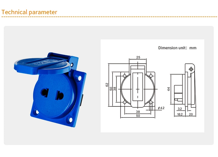 10A 2PIN single phase socket TYP1606-IP44 2 - WEIPU