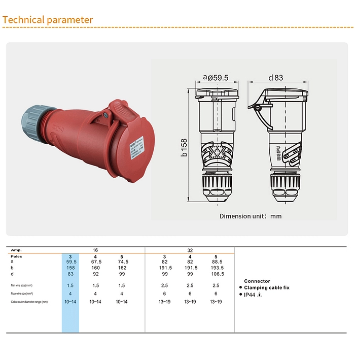 16A 3PIN Connector TYPR2601-IP44 2 - WEIPU 16A 3PIN Connector TYPR2601-IP44 2 - WEIPU