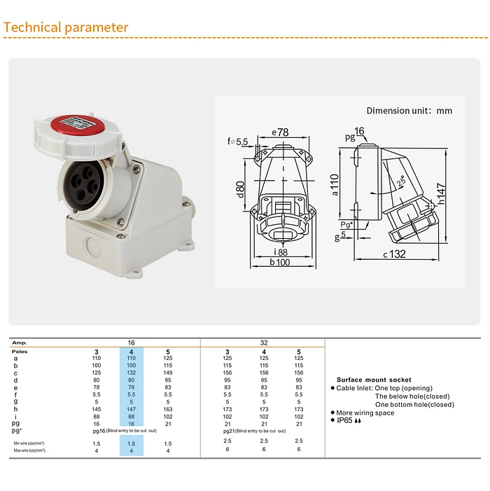 16A 4PIN Surface Mount Socket TYP6619-IP65 2 - WEIPU 16A 4PIN Surface Mount Socket TYP6619-IP65 2 - WEIPU