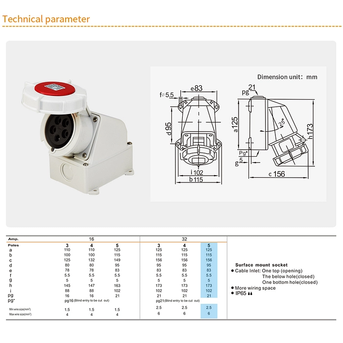 32A 5PIN Surface Mount Socket TYP6824-IP65 3 - WEIPU 32A 5PIN Surface Mount Socket TYP6824-IP65 3 - WEIPU