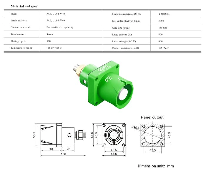400Amp Female-contact socket WH400A-ZK-PE IP67 2 - WEIPU