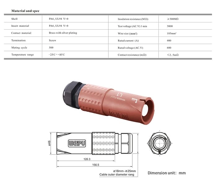 400Amp Male-contact plug WH400A-TJ-L1 IP67 2 - WEIPU