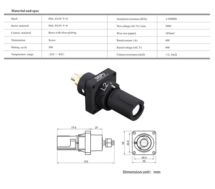 400Amp Male-contact socket WH400A-ZJ-L2 IP67 2 - WEIPU 400Amp Male-contact socket WH400A-ZJ-L2 IP67 2 - WEIPU