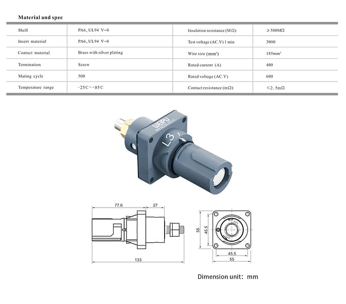 400Amp Male-contact socket WH400A-ZJ-L3 IP67 2 - WEIPU