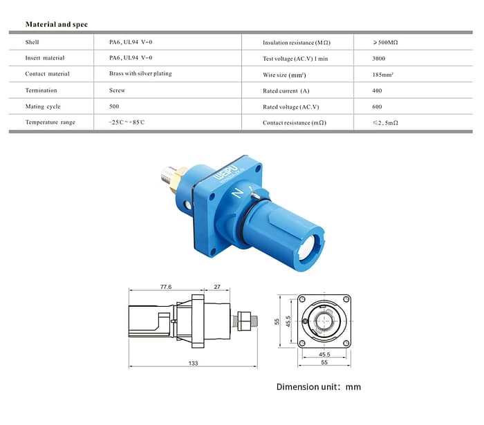 400Amp Male-contact socket WH400A-ZJ-N IP67 2 - WEIPU 400Amp Male-contact socket WH400A-ZJ-N IP67 2 - WEIPU