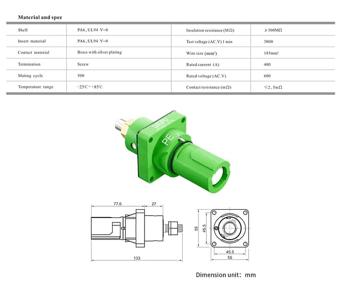 400Amp Male-contact socket WH400A-ZJ-PE IP67 2 - WEIPU