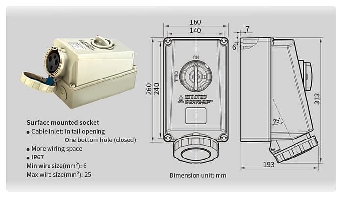 63A(2P+PE)Socket with mechanical interlock TYP9902 IP67 2 - WEIPU 63A(2P+PE)Socket with mechanical interlock TYP9902 IP67 2 - WEIPU