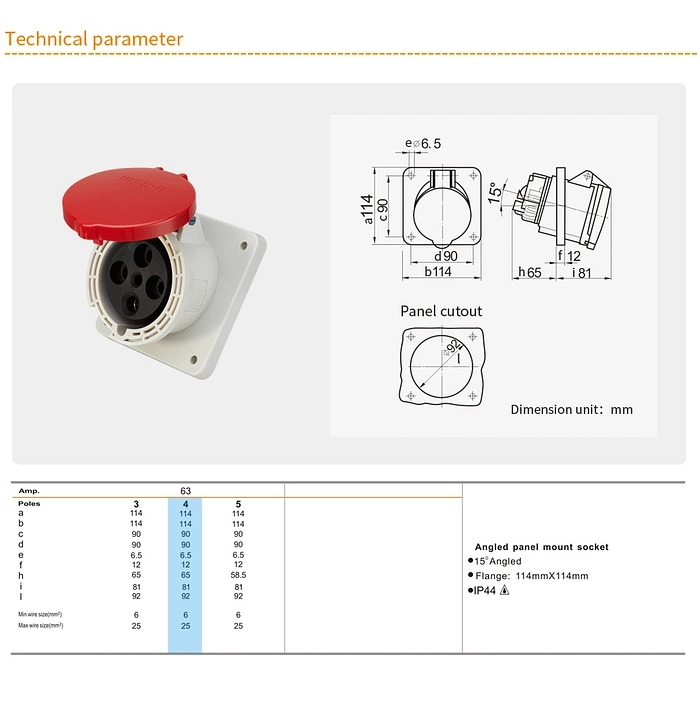 63A 4PIN Angled Panel Mount Socket TYP3918-IP44 2 - WEIPU 63A 4PIN Angled Panel Mount Socket TYP3918-IP44 2 - WEIPU