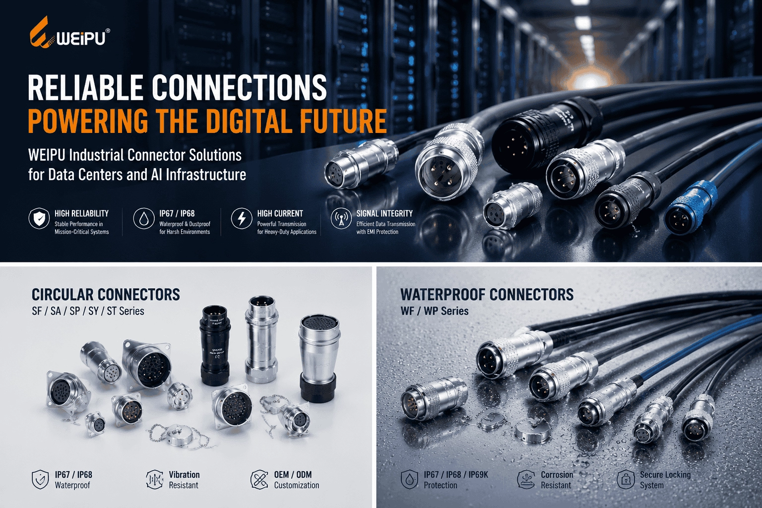 WEIPU industrial connectors for AI computing systems and data center infrastructure providing reliable power and signal transmission solutions - WEIPU